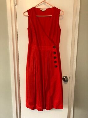 EUC Arwen Boden Red Wrap Button Pleat Sleeveless Preppy Midi Dress